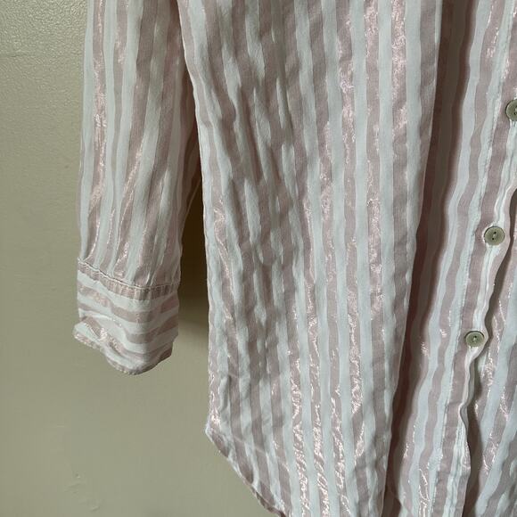 Victoria's Secret Sleep Shirt Womens SMALL Pink Metallic Striped Long Sleeve - Picture 3 of 12